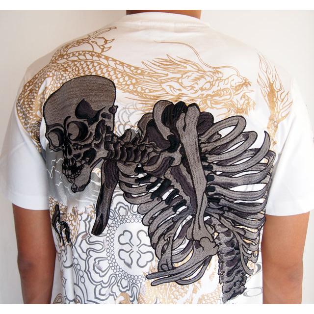 絡繰魂 和柄tシャツ がしゃ髑髏 刺繍 半袖Tシャツ tシャツ 絡繰魂 和柄tシャツ がしゃ髑髏 刺繍 半袖Tシャツ tシャツ