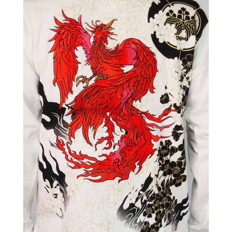 絡繰魂 和柄Tシャツ 長袖Tシャツ【絡繰魂】不死鳥 刺繍 ロンT 絡繰魂 和柄Tシャツ 長袖Tシャツ【絡繰魂】不死鳥 刺繍 ロンT