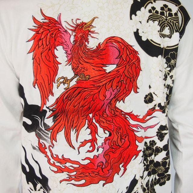 絡繰魂 和柄Tシャツ 長袖Tシャツ【絡繰魂】不死鳥 刺繍 ロンT 絡繰魂 和柄Tシャツ 長袖Tシャツ【絡繰魂】不死鳥 刺繍 ロンT