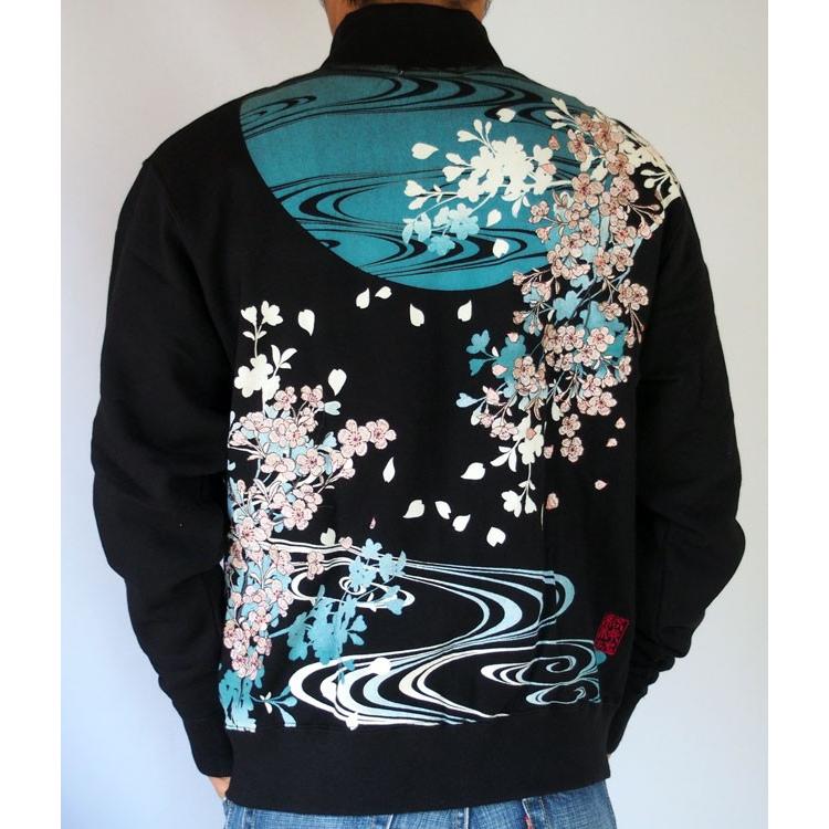 ジップアップ カーディガン【絡繰魂】 日本庭園 桜ZIP UP　桜刺繍 ブルゾン　ブラック ホワイト 和柄｜sousakuzakka-koto｜03