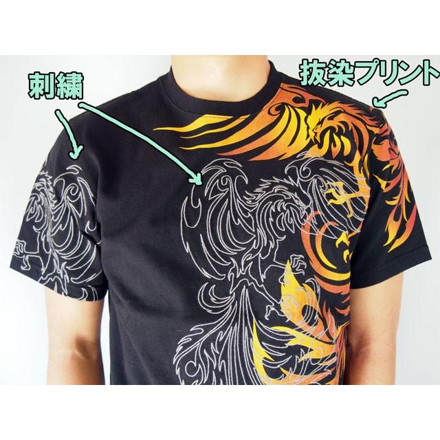 和柄Tシャツ 錦 トライバル 鳳凰Tシャツ 半袖Tシャツ メンズ 黒 白 