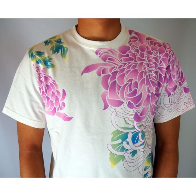 和柄Tシャツ 錦 菊抜染プリント トライバル 猫Tシャツ 半袖Tシャツ