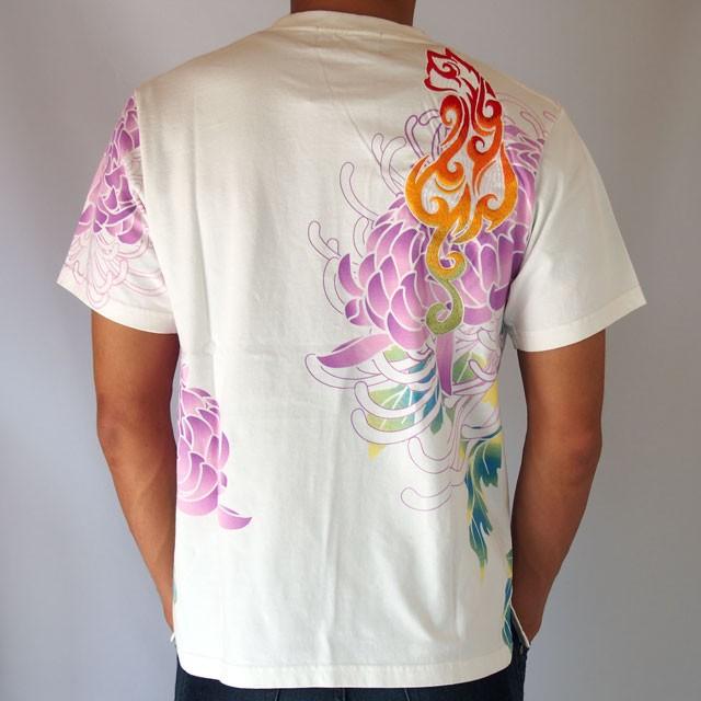 和柄Tシャツ 錦 菊抜染プリント トライバル 猫Tシャツ 半袖Tシャツ
