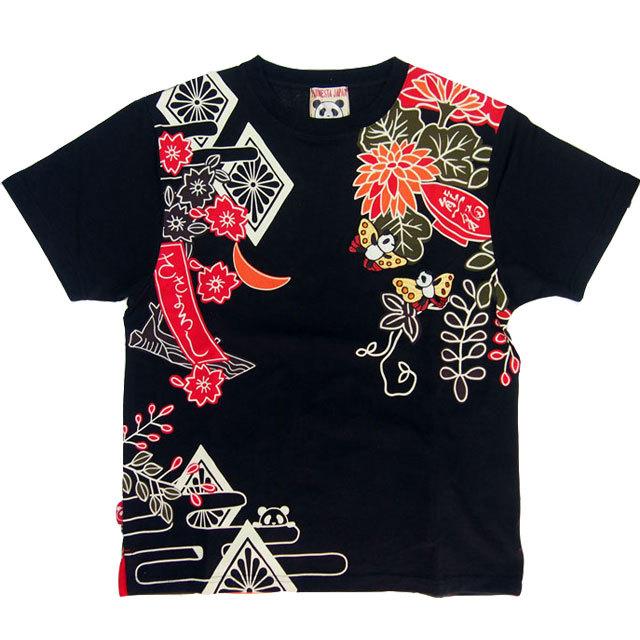 PANDIESTA JAPAN 和柄Tシャツ 熊猫花札 半袖 tシャツ パンダ