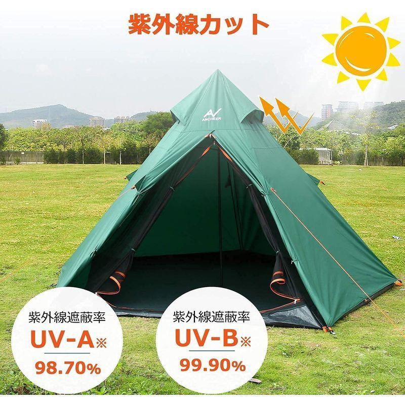 Tolanfio テント 3人用 折りたたみ 超軽量 防風 4人用 uvカット キャンプテント 通気 二重層 ワンポールテント キャンプ用品