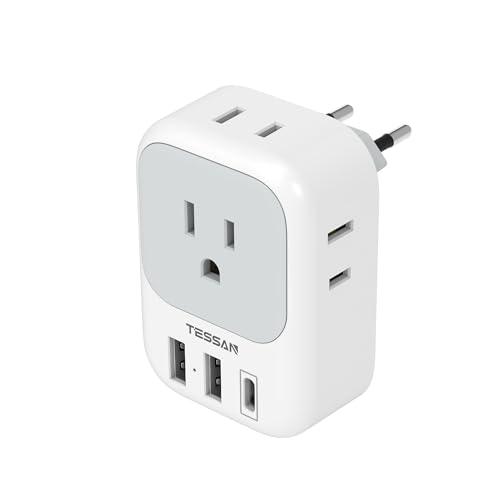 変換プラグ Cタイプ 韓国 海外旅行用 変換器 TESSAN USB-C付き 4個AC差込口 2個Type-A 1個Type-Ｃ イタリア スペイン ドイツ ベトナム オーストリア（Yahoo!・蒼店）
