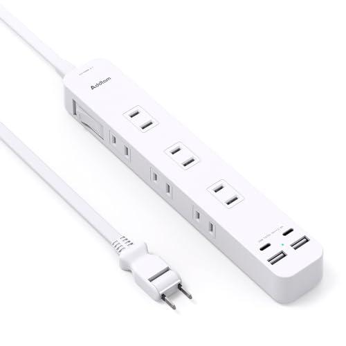 Addtam 延長コード 2m 電源タップ USB充電付電源タップ 6個AC口