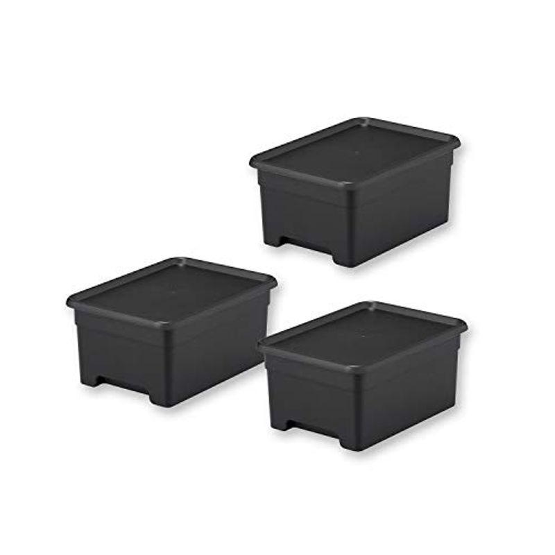 サンカ 収納ボックス S サイズ ブラック色 3個組 (幅24.5×奥行33.5×高さ15.5cm) オンボックス squ+ AOB-S シューズロッカー、下駄箱