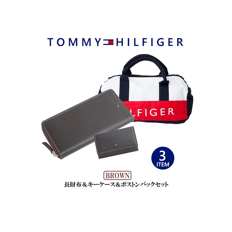 トミーヒルフィガー   ラウンドファスナー長財布 キーケース ミニボストンバッグ セット BOX付 TOMMY HILFIGER（トミー・ヒルフィガー） 【並行輸入品】トミー