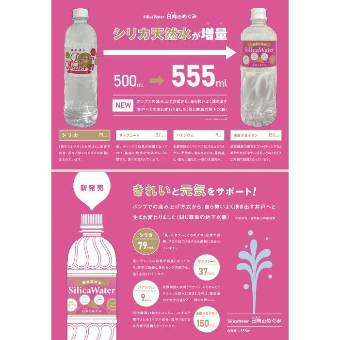 霧島天然水 日向のめぐみ 水分補給 SilicaWater シリカ 79mg 555ml 24本 健康 肌 改善 希少ミネラル 賞味期限 最長  まろやか 子供 飲みやすい