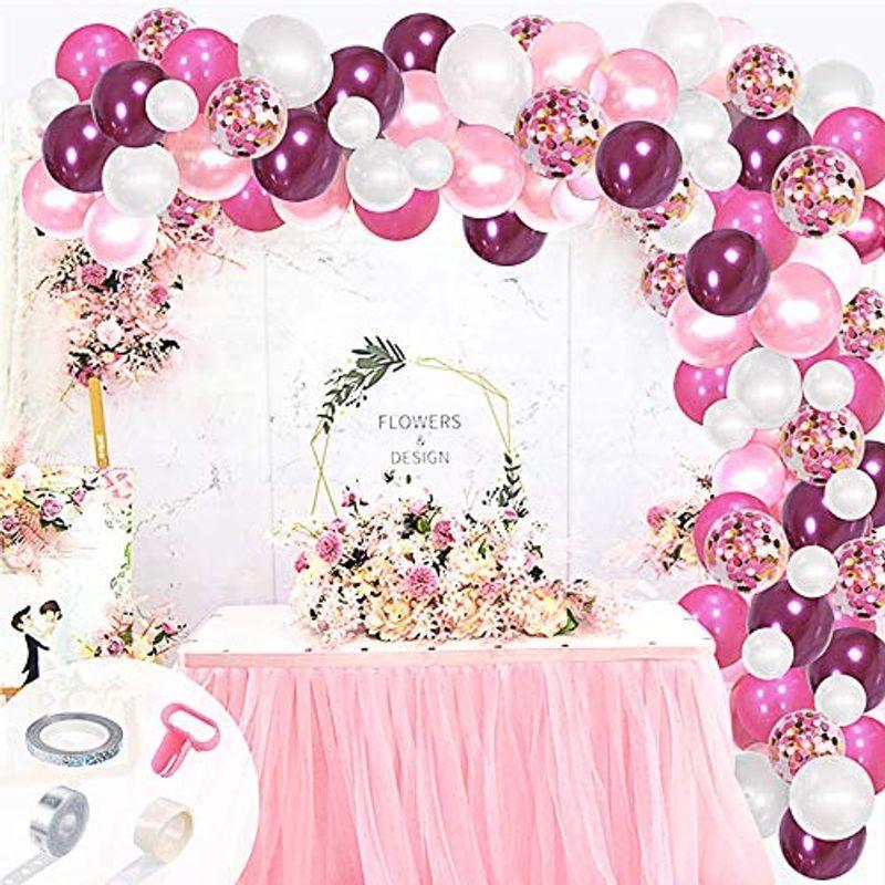 祝い風船 バルーンアーチ 100個 紙吹雪風船付き 女の子誕生日 パーティー 結婚記念日 おしゃれ飾り付けセット 12インチピンクバルーン ディスカウント
