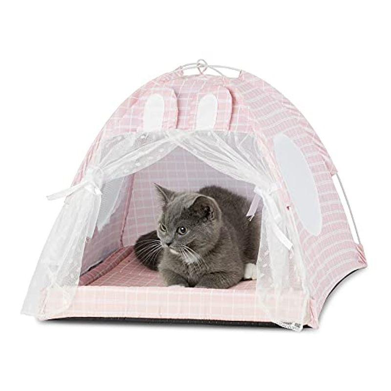 Antyooko 猫 犬 倉 ペット猫テント トンネル ペットハウス 新入荷 洗濯可能 ウサギ耳型 ピンク