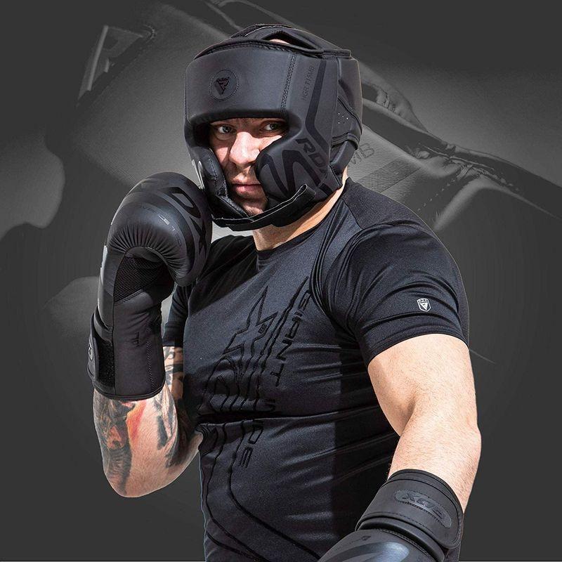 ボクシングトレーニング用RDXヘッドガード顔用のマットブラックパッド付きヘッドガード、グラップリング、MMA、ムエタイ、キックボクシング、空｜southern5｜07