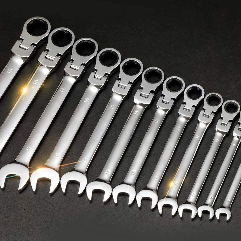 フレックスラチェットレンチセット整備工具セット 8~19mm 12本組 作業 常備 車 バイク 各種メンテナンス対応 家具組み立て 鏡面仕上|southern5|09