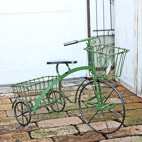 ヴィンテージ　ミニチュア　自転車 オブジェ　ジャンクガーデン　ブロカント ガーデニング雑貨 ガーデントライシクルグリーン フラワー サイクル