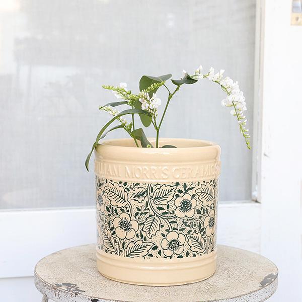 ガーデニング雑貨 陶器鉢 ウィリアムモリス 花柄 グリーン Sサイズ