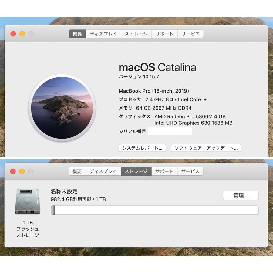 Apple MacBook Pro 16-inch 2019 Core i9(2.4GHz8コア)64GB/SSD1TB/シルバー/Catalina/新品バッテリー 美品｜southstation｜09