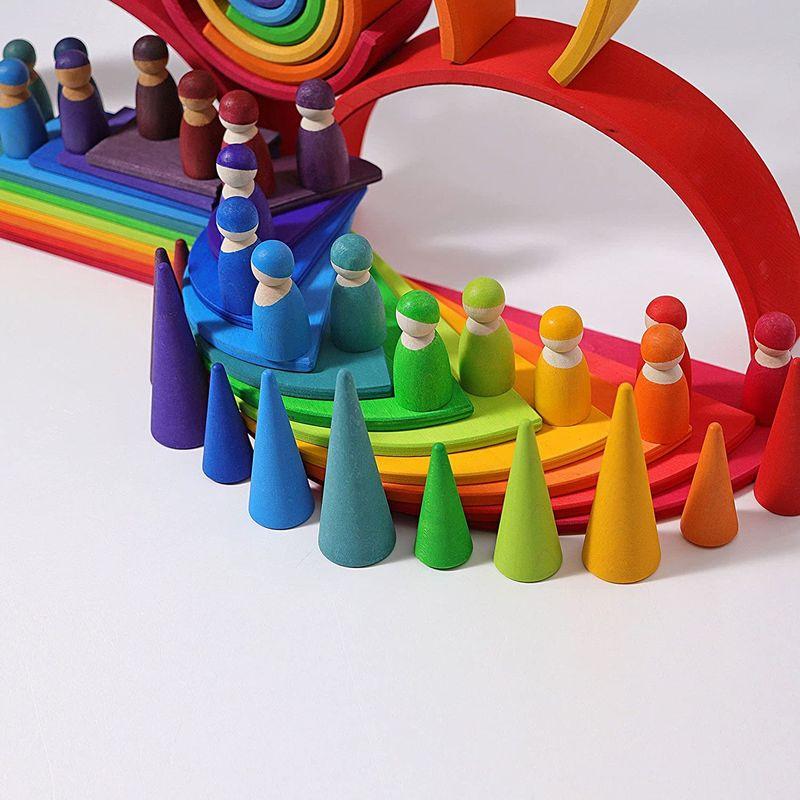 グリムGRIMM'S 玩具 おもちゃ 知育玩具 積み木 インテリア 見立て遊び 虹 レインボー 高さ18×幅38×奥行7cm 虹色トンネル - 7