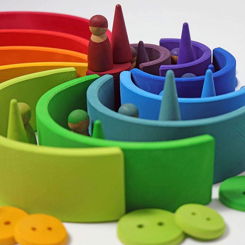 グリムGRIMM'S 玩具 おもちゃ 知育玩具 積み木 インテリア 見立て遊び 虹 レインボー 高さ18×幅38×奥行7cm 虹色トンネル - 3