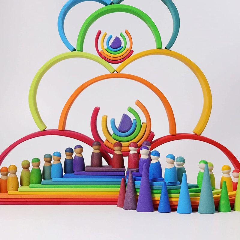 グリムGRIMM'S 玩具 おもちゃ 知育玩具 積み木 インテリア 見立て遊び 虹 レインボー 高さ18×幅38×奥行7cm 虹色トンネル - 8