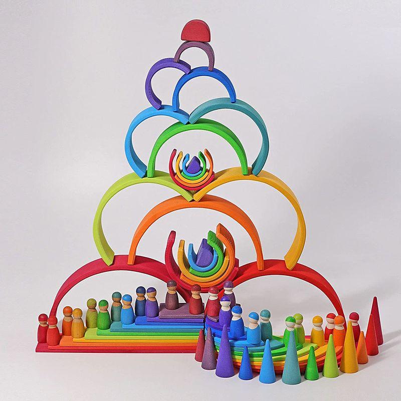 グリムGRIMM'S 玩具 おもちゃ 知育玩具 積み木 インテリア 見立て遊び 虹 レインボー 高さ18×幅38×奥行7cm 虹色トンネル - 9