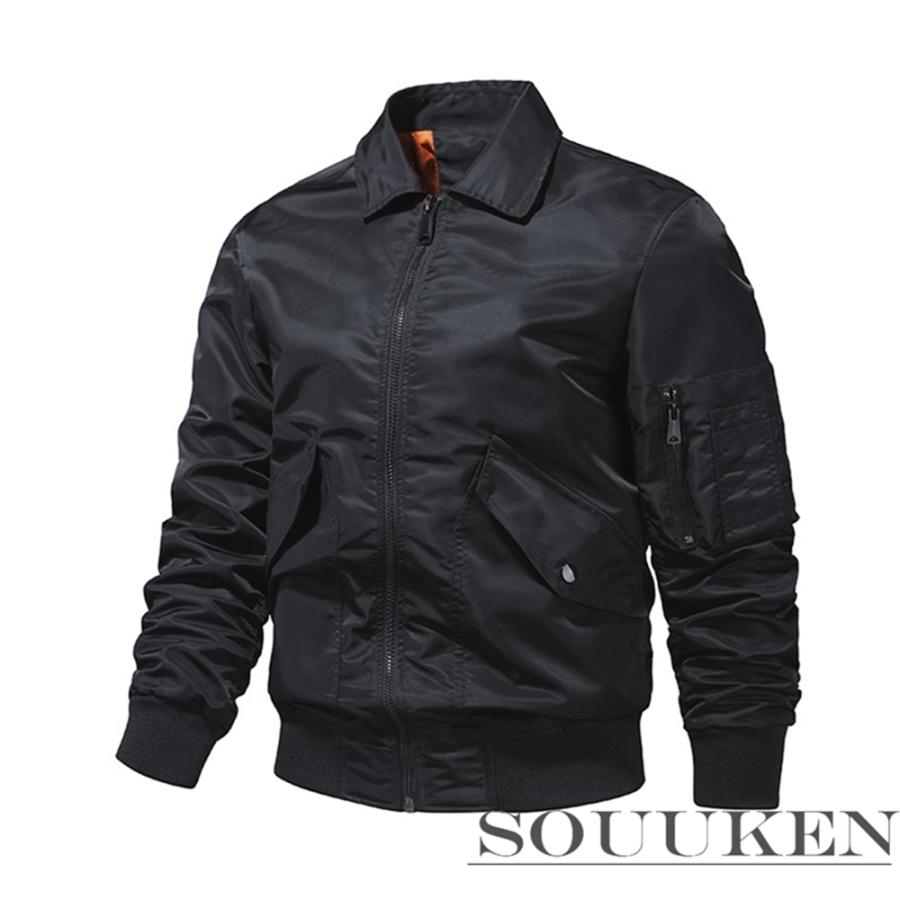 メンズ フライトジャケット 春服 秋 冬用 無地 カジュアル ジャケット オーバーサイズ Ma 1ジャケット ファッション 釣り 贈物 M ジャケット カラー ブラック