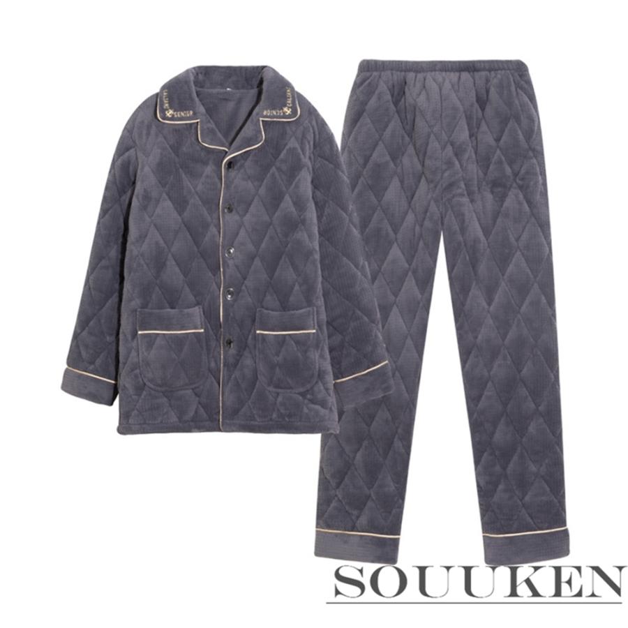 国内発送 クリスマス 外着 真冬寒さ対策 厚手 もこもこ 中綿 メンズパジャマ 寝間着 フランネル 暖かい 部屋着 ふわふわ 上下 前開き 長袖 おしゃれ 保温 3重防寒 男 ルームウェア 無地 冬用 下着 靴下 部屋着