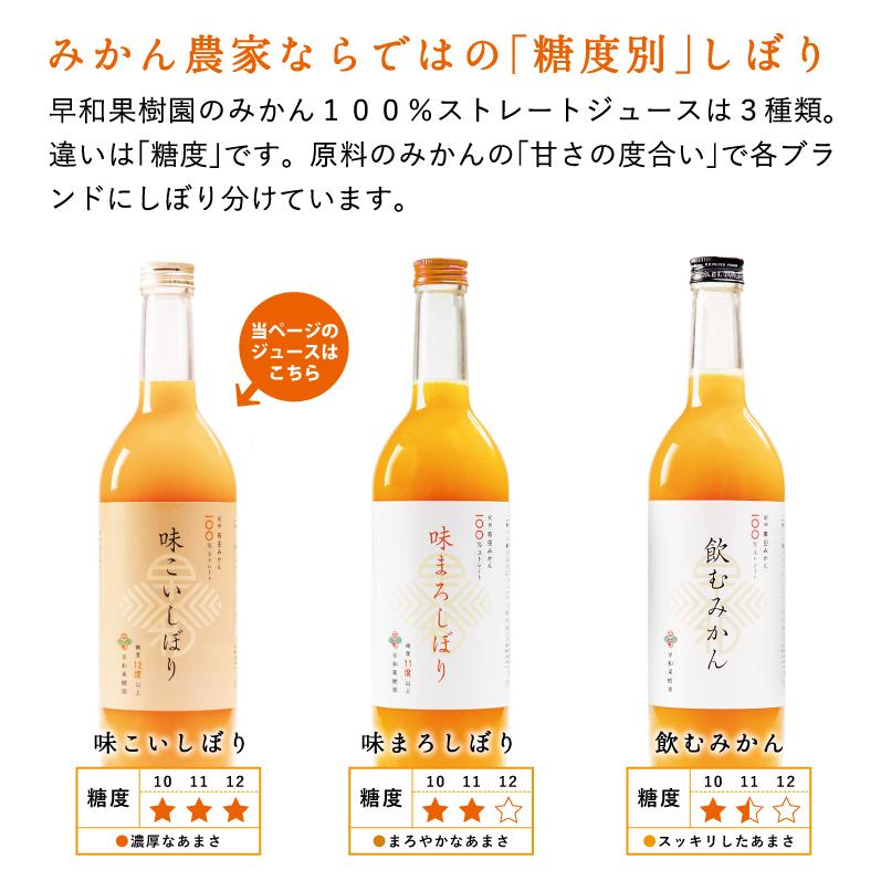 みかん ジュース 送料無料 早和果樹園 味こいしぼり  720ml×6本入りW 果汁100％ストレート 高級 お取り寄せ 健康｜sowamikan｜09