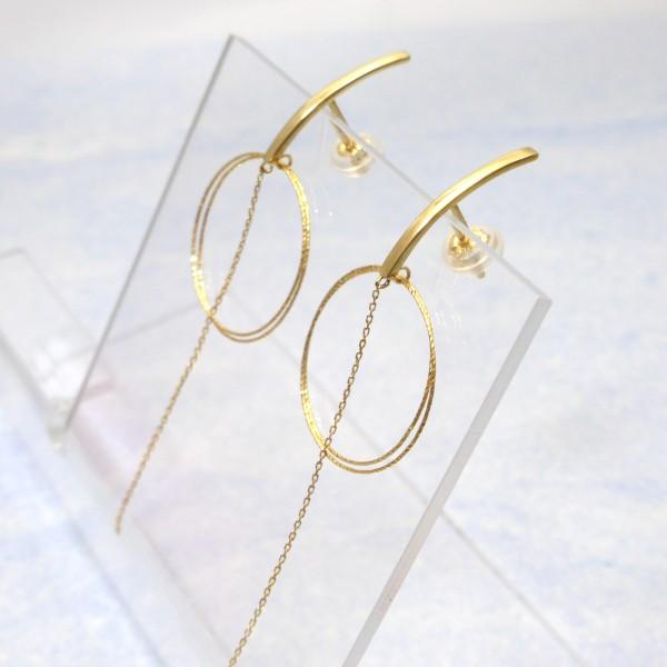 K18YG デザイン ロングタイプ イエローゴールド 18金 ピアス : Bene 