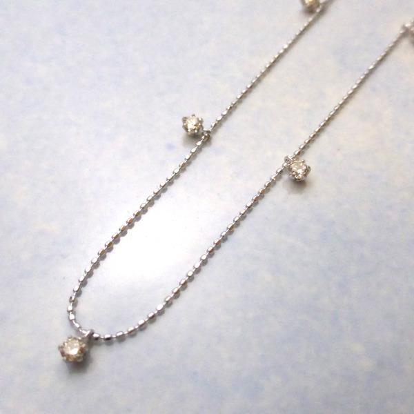 K18WG ダイヤモンドネックレス　ボールチェーン K18WG ダイヤモンド 0.30ct 7石 カットボールチェーン : Beneベーネ