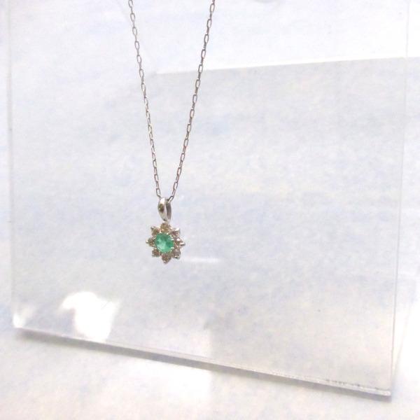 PT フラワー エメラルド 0.050ct ダイヤモンド 0.10ct ネックレス 