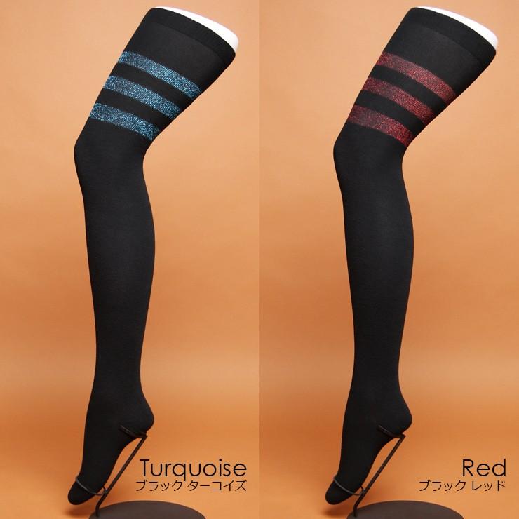 ラメ3本ラインロングサイハイソックス : SOXXI - 通販 - Yahoo