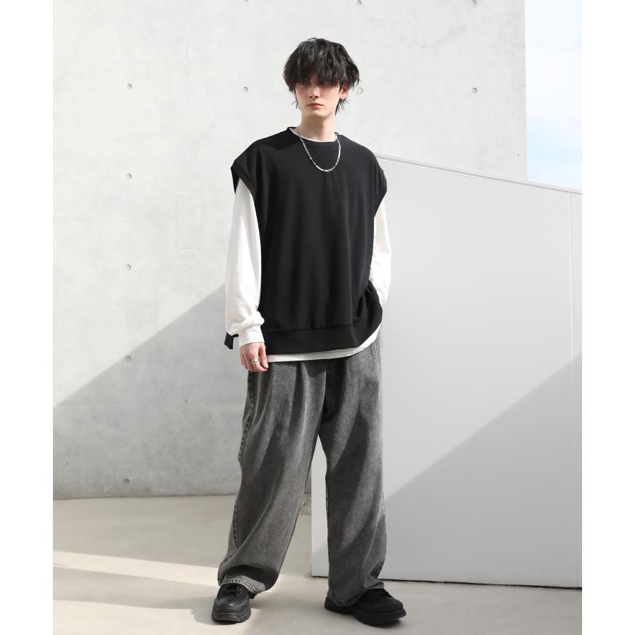 ベスト メンズ サイドスリット クルーネックベスト ニットベスト 春 秋