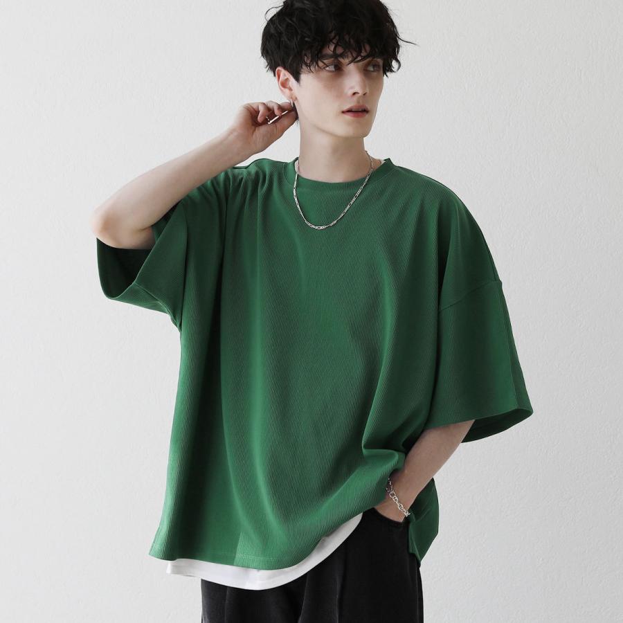 Tシャツ メンズ リップルプリーツ ビッグ シルエット ドルマン