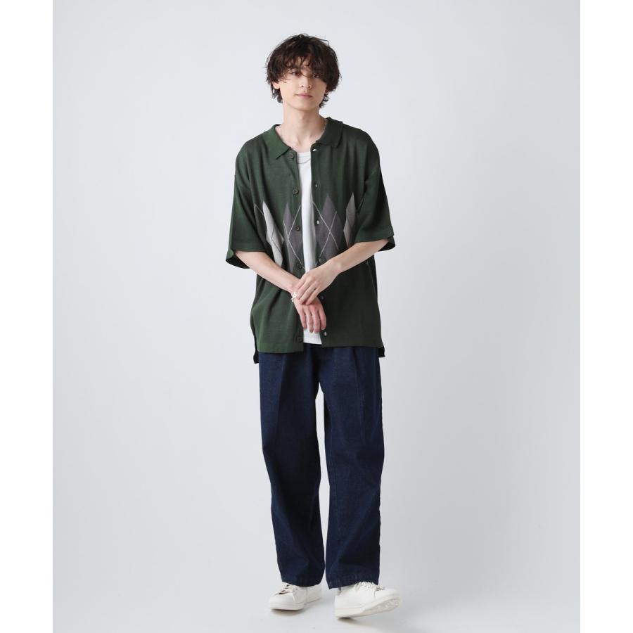 ニットポロ ポロシャツ シャツ メンズ ファッション 麻タッチ 5分袖 花