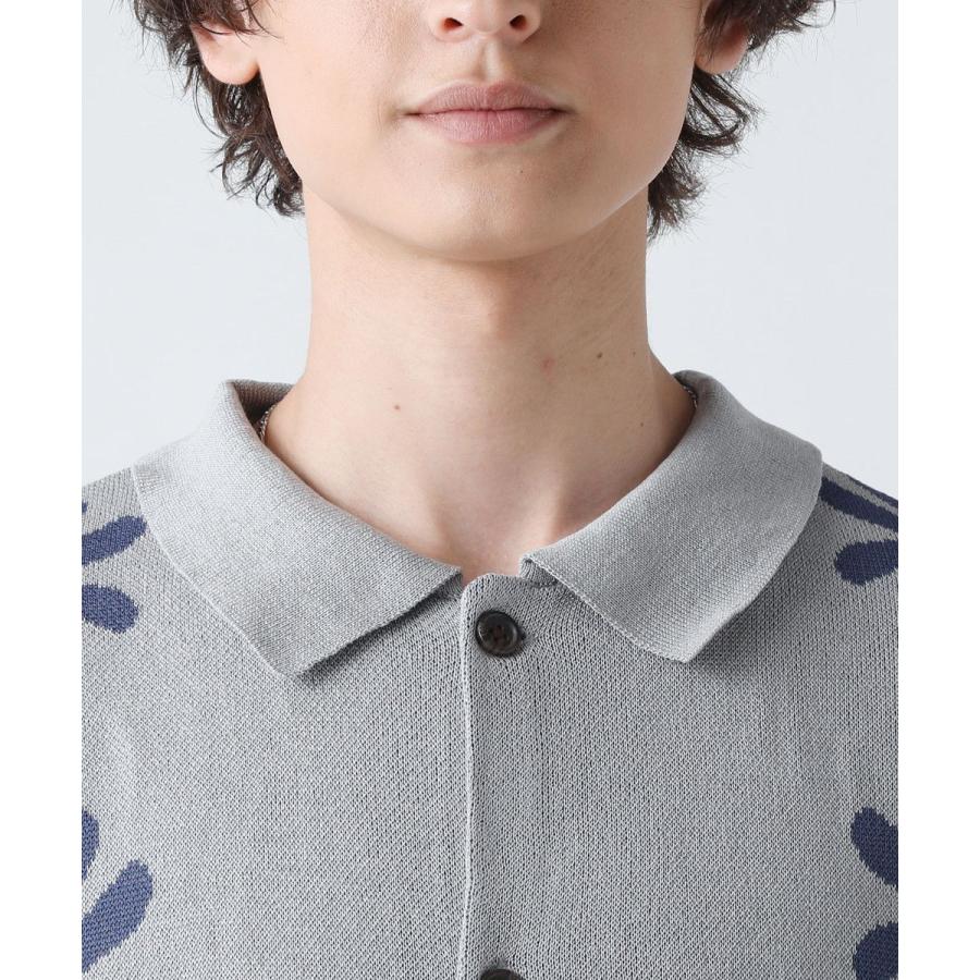 ニットポロ ポロシャツ シャツ メンズ ファッション 麻タッチ 5分袖 花