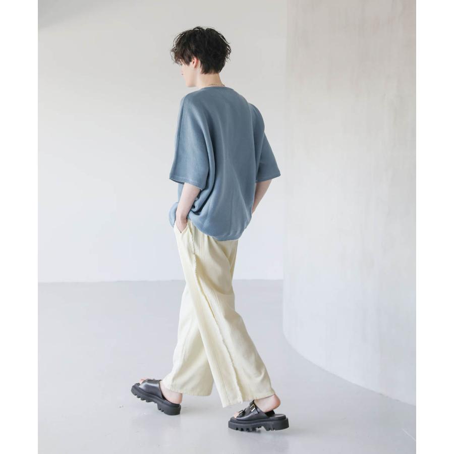 メンズ デニムパンツ フリンジ 切替 ワイド バギー デニム S M L メンズ デニムパンツ フリンジ 切替 ワイド バギー デニム S M L