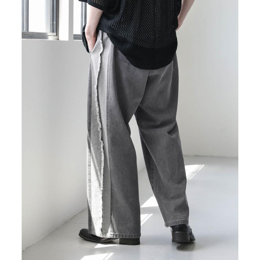メンズ デニムパンツ フリンジ 切替 ワイド バギー デニム S M L 
