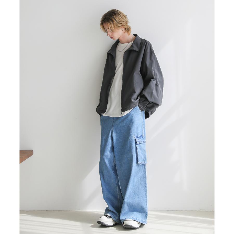 デニム カーゴパンツ メンズ ワイド バギー ストレート ゴム 綿 紐