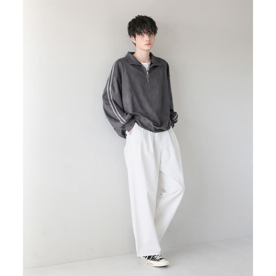 ハーフジップ スウェット メンズ フェイクスウェード 袖 ライン プル
