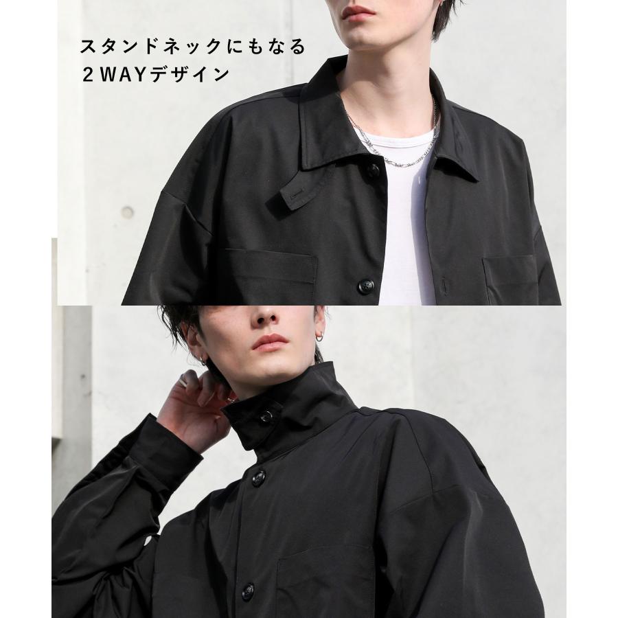 メンズ ジャケット シャツ 2way ハイネック 仕様 ダブルポケット S M L