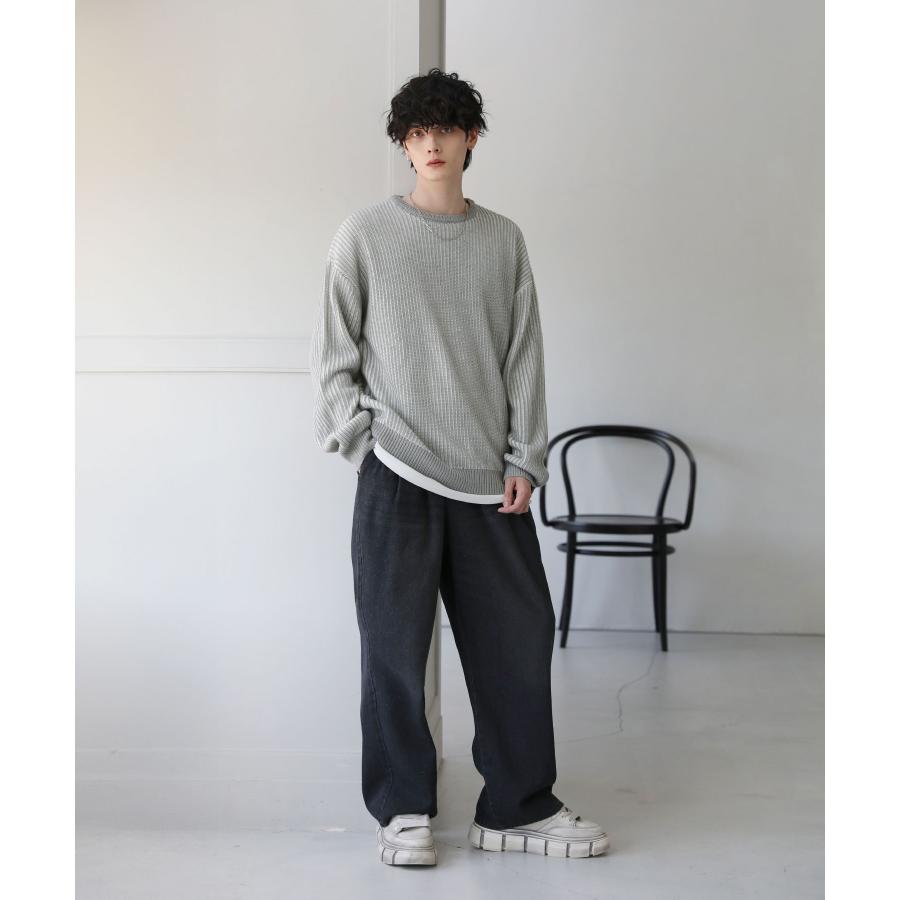 ニット セーター メンズ ファッション 二重臼 ビッグシルエット クルー
