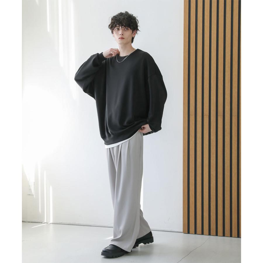 メンズ カットソー ドルマン スリーブ ポンチ クルーネック プル