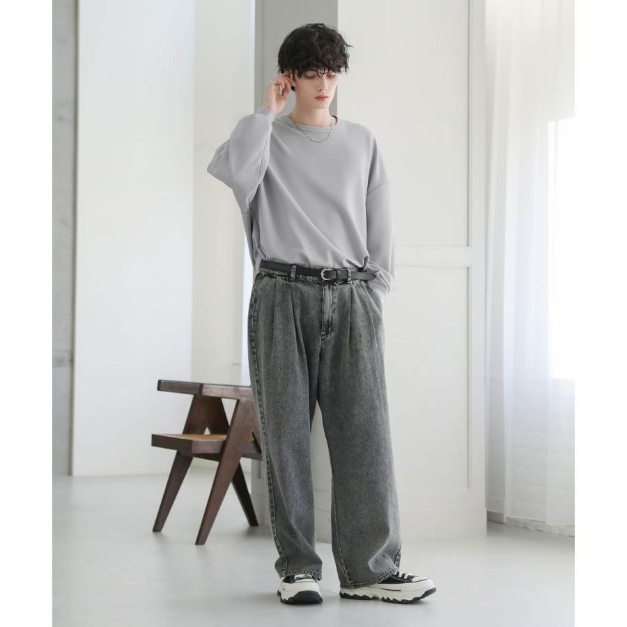 メンズ カットソー ドルマン スリーブ ポンチ クルーネック プル