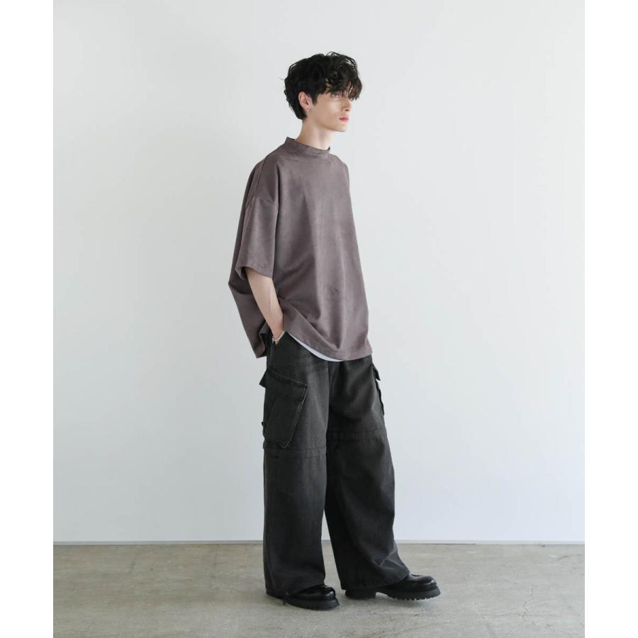 メンズ Tシャツ オーバーサイズ 半袖 ポンチ フェイクスウェード