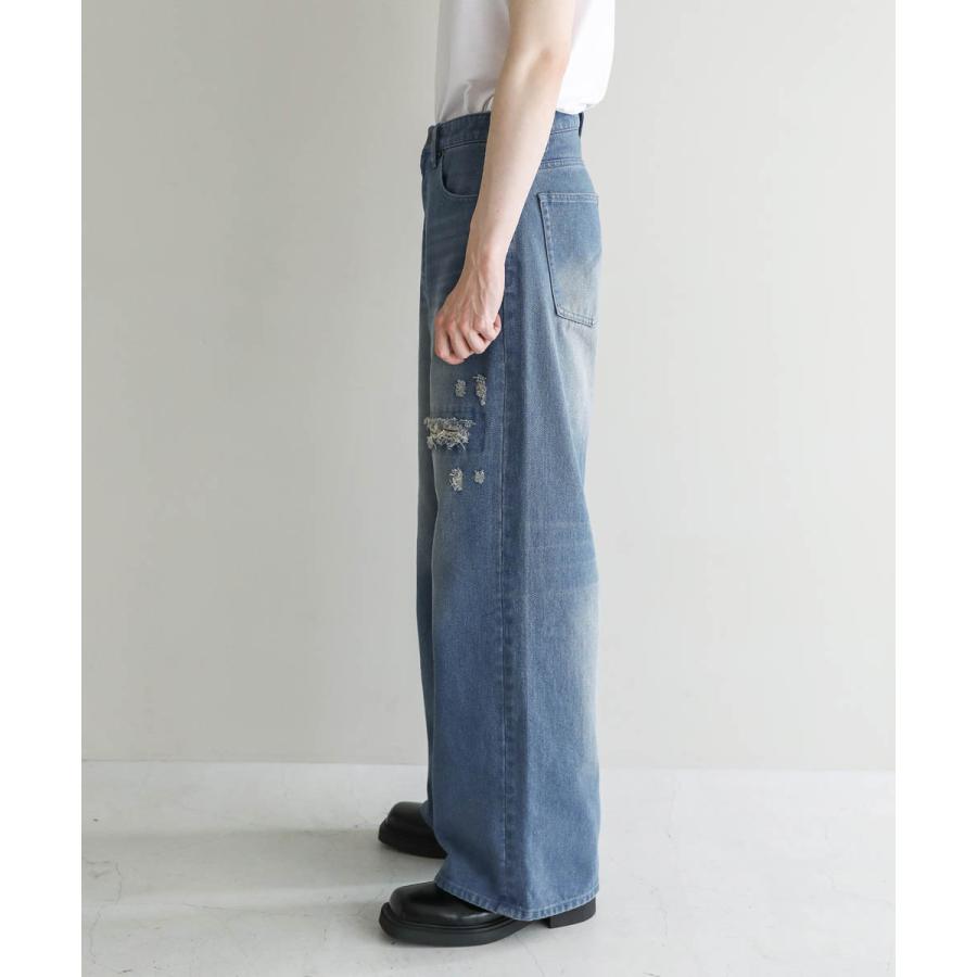メンズ デニム パンツ ジーンズ 12.3 オンス ワイド バギー ダメージ
