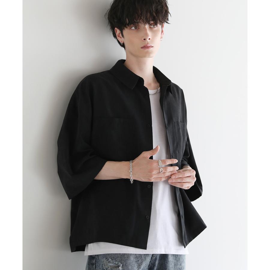 シャツ メンズ 半袖 サマー フェイクスエード ショート丈 5分袖 夏