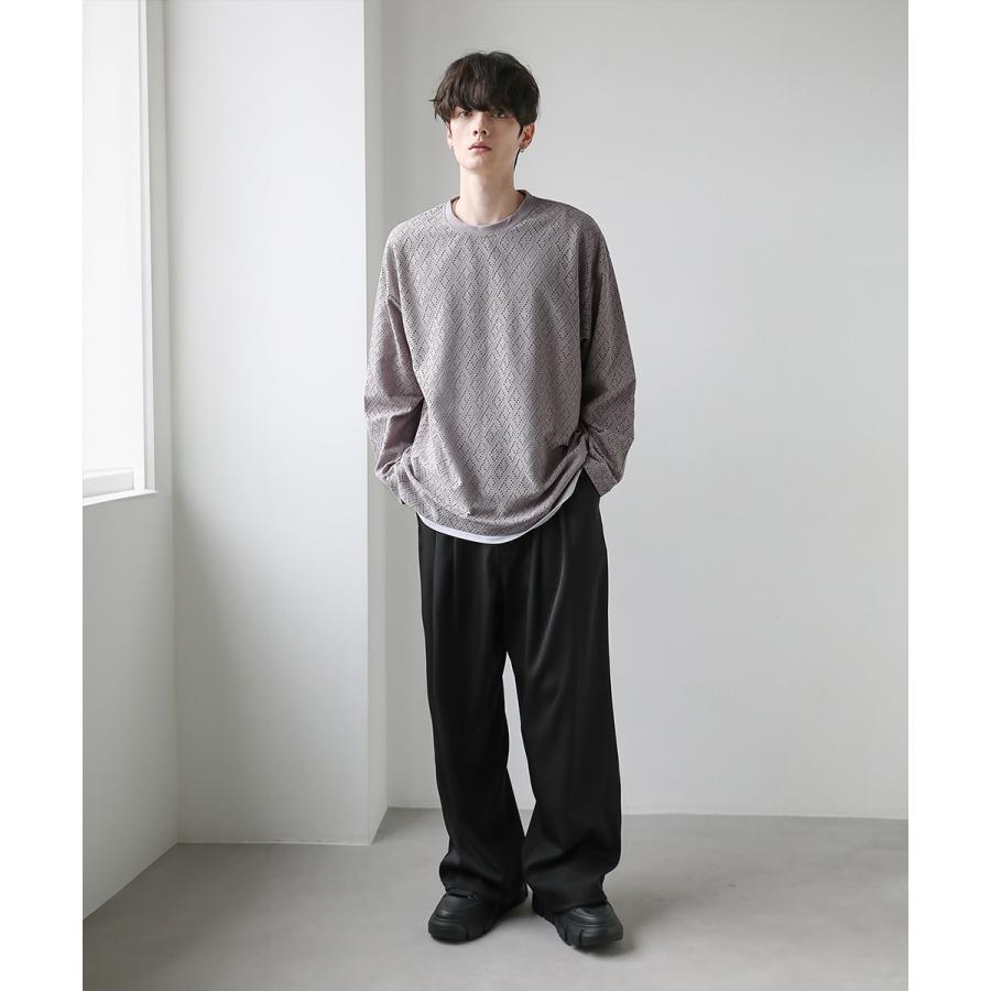 メンズ カットソー Tシャツ ルーズシルエット レース クルー