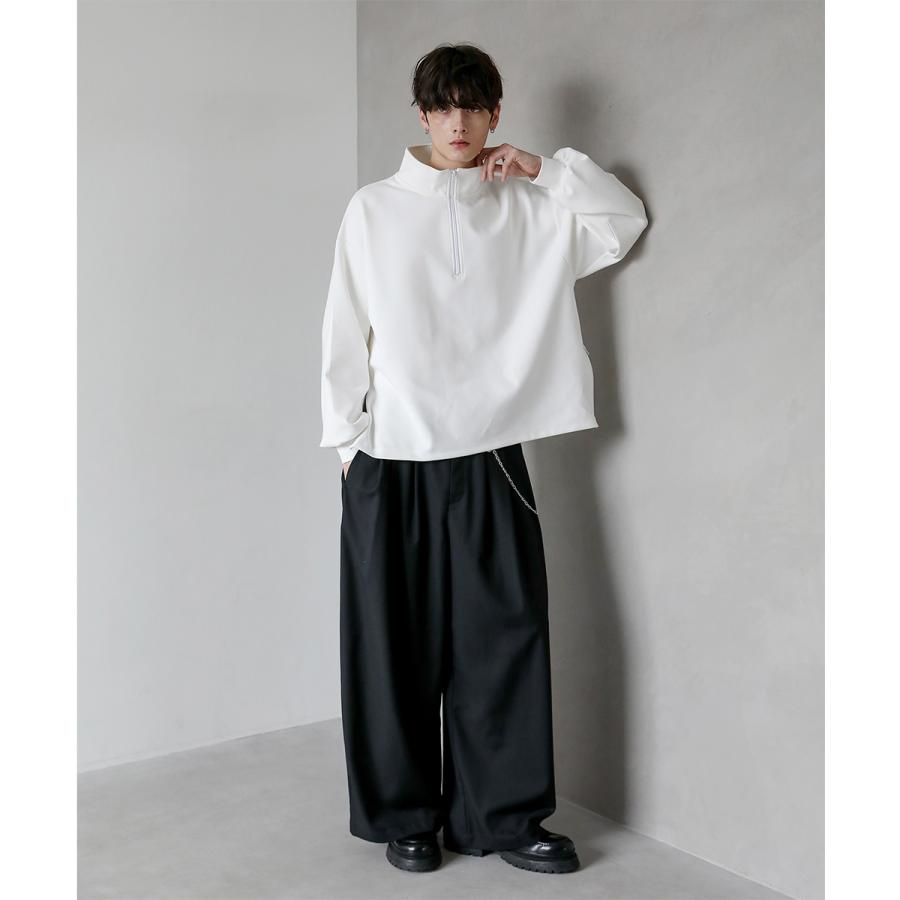 ハーフジップ メンズ コットン ポンチ カットソー S M L XL ブラック