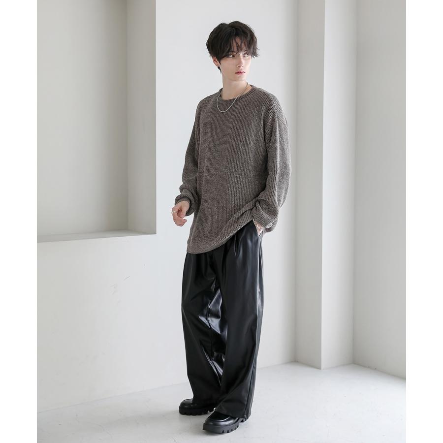ニット メンズ モール ジャガード クルーネック 秋 冬 S M ブラック